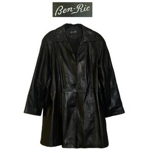 Ben Ric Black Leather Coat - Large